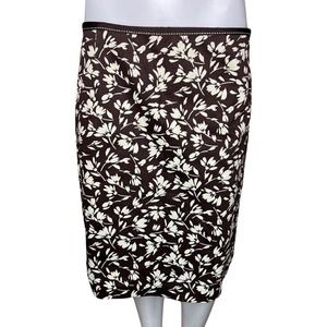 Lauren Ralph Lauren Skirt Women 4 Petite Brown White Floral Flower Pencil Preppy